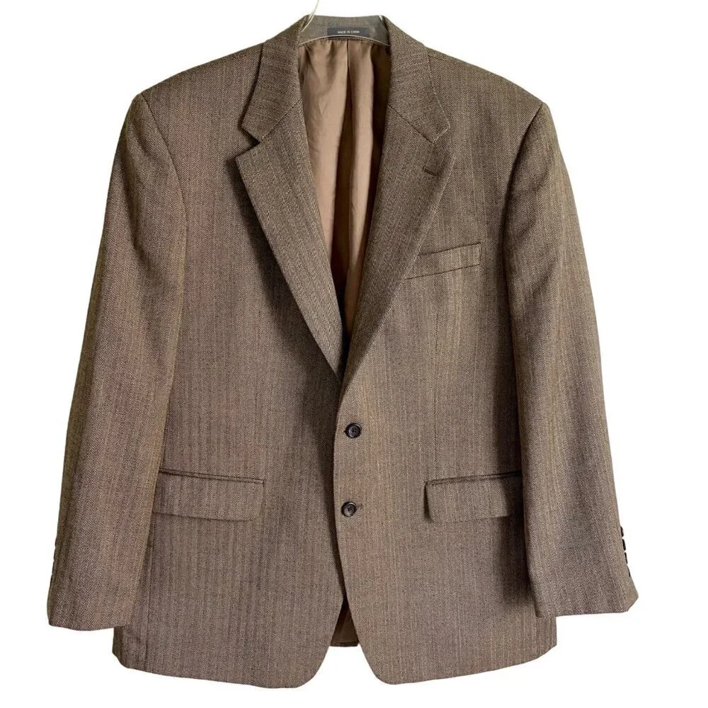 Izod Men's Brown Wool Blazer Jacket Two-Button Notch Lapel 42R